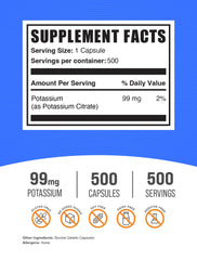 Front view of BulkSupplements Potassium Citrate Capsules bottle