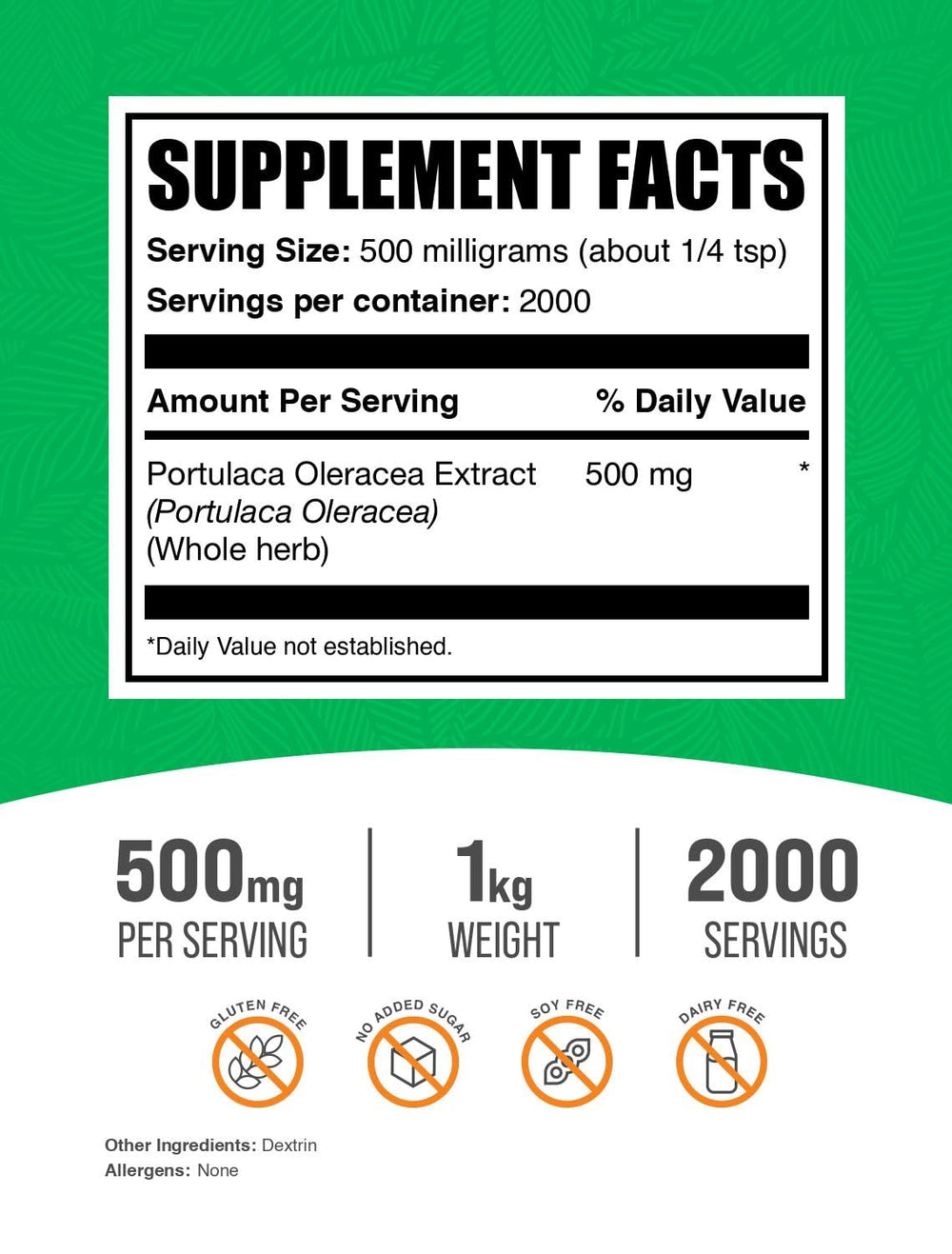BulkSupplements Purslane Extract Powder 1kg bottle