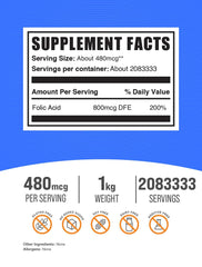 Vitamin B9 (Folate) powder, gluten-free, Bulk Supplements 1kg