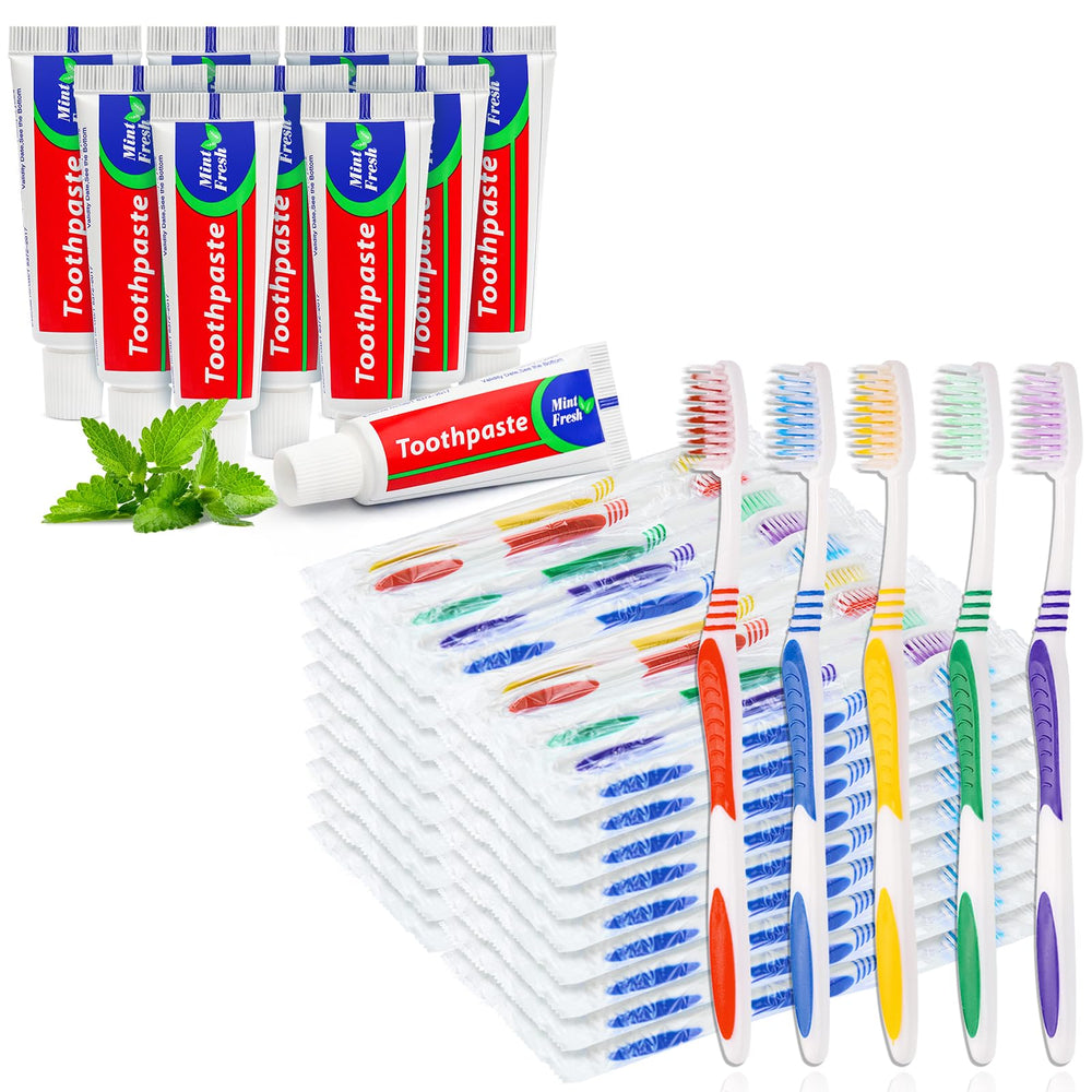 Bulk set of 30 disposable toothbrushes in five colors for travel and hotels