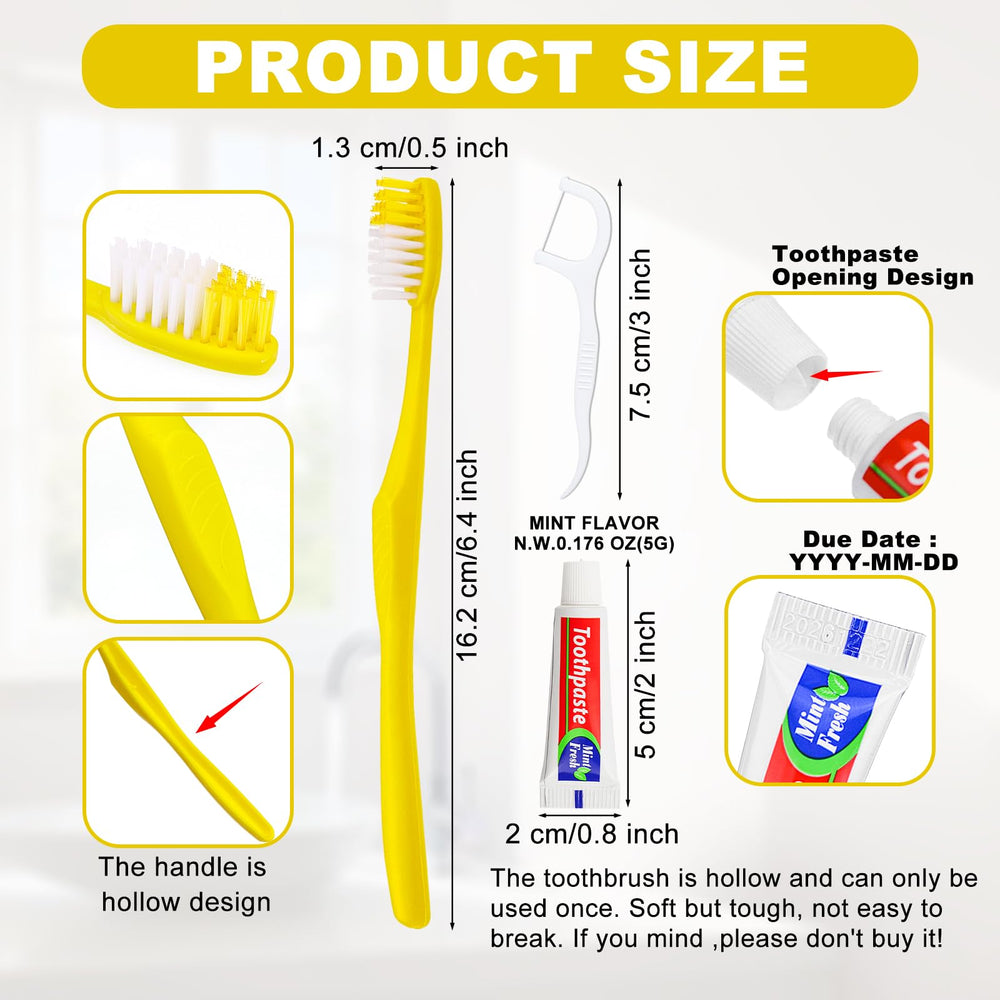 Yellow bulk disposable toothbrushes for travel and hospitality