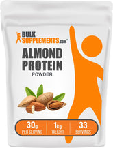 BulkSupplements almond protein powder jar highlighting plant-based protein option.