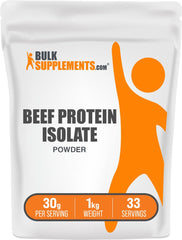 BulkSupplements Beef Protein Isolate Powder bottle highlighting lactose-free protein for versatile post-workout shakes.