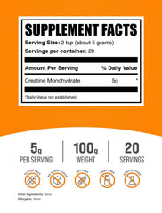 BulkSupplements creatine micronized scoop-dispense demonstrates precise 5g serving for workouts