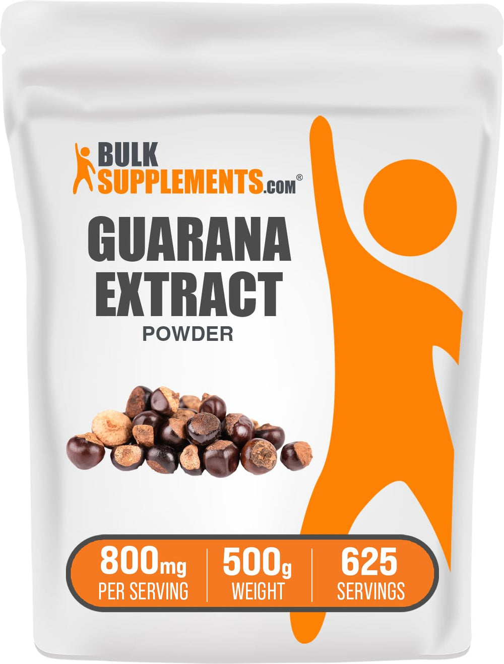 BulkSupplements Guarana Extract Powder jar showing gluten-free caffeine source for daily use