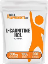 BulkSupplements L-Carnitine HCl powder canister supports workouts and mobility.
