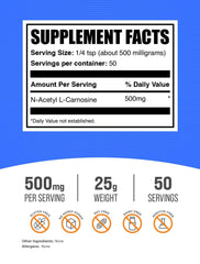 BulkSupplements N-Acetyl L-Carnosine powder with scoop for easy dosing.