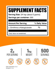 BulkSupplements OKG powder bottle closeup highlighting gluten-free formula for varied diets