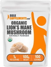 BulkSupplements Organic Lion's Mane Mushroom Extract Powder 100g package