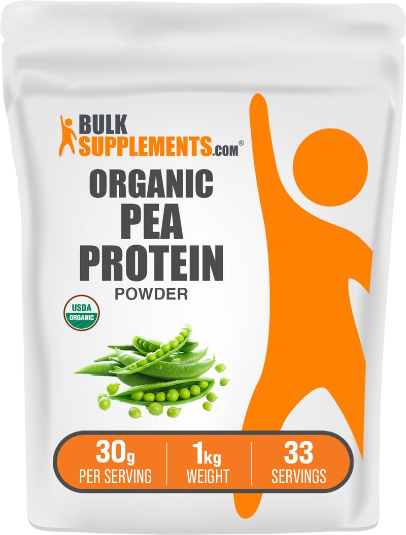 BulkSupplements Organic Pea Protein Powder scoop shows measured serving for a quick post-workout shake