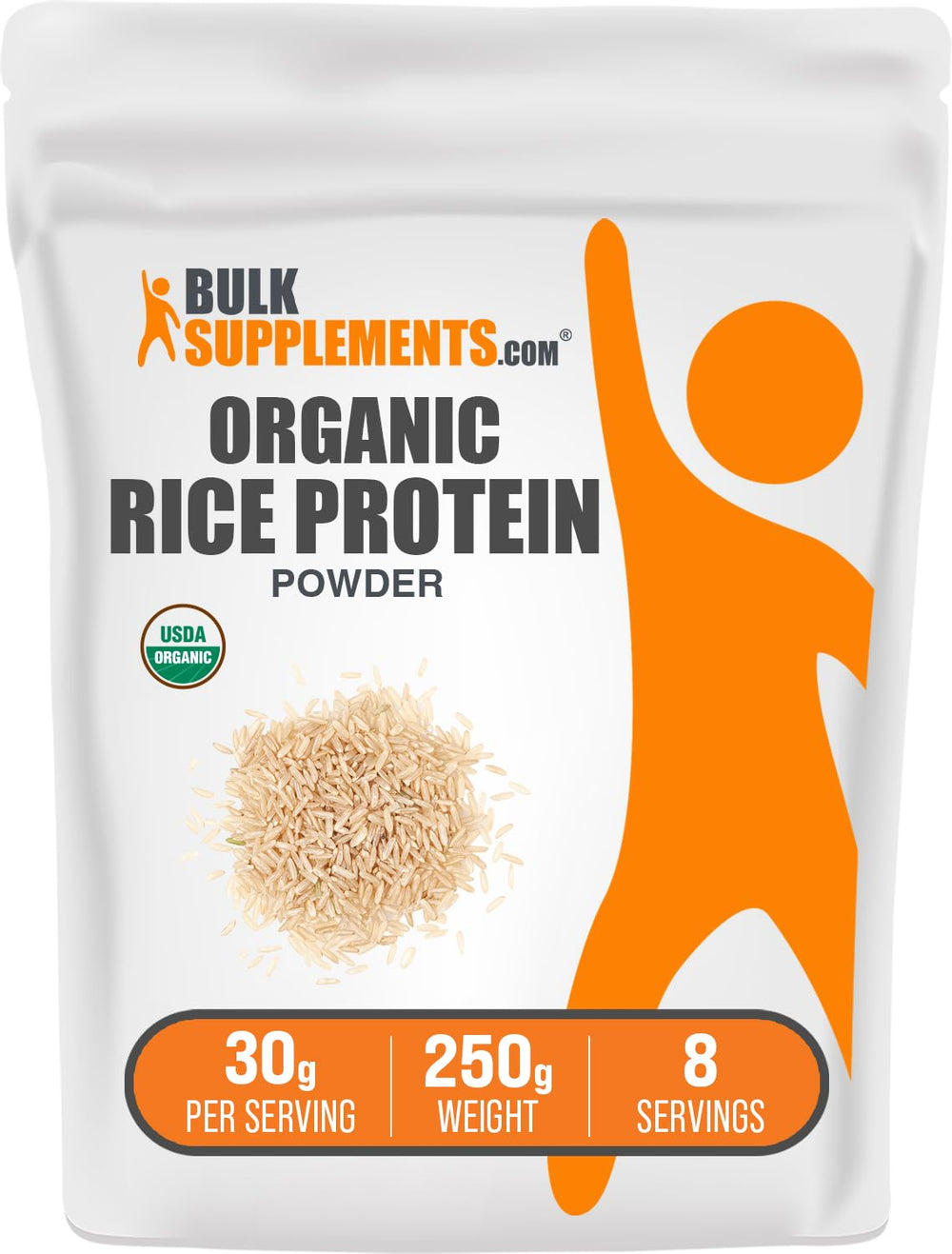 BulkSupplements Organic Rice Protein Powder bottle shows vegan protein for daily nutrition