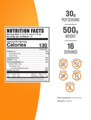 BulkSupplements peanut flour protein powder scoop showing measured 30g serving.