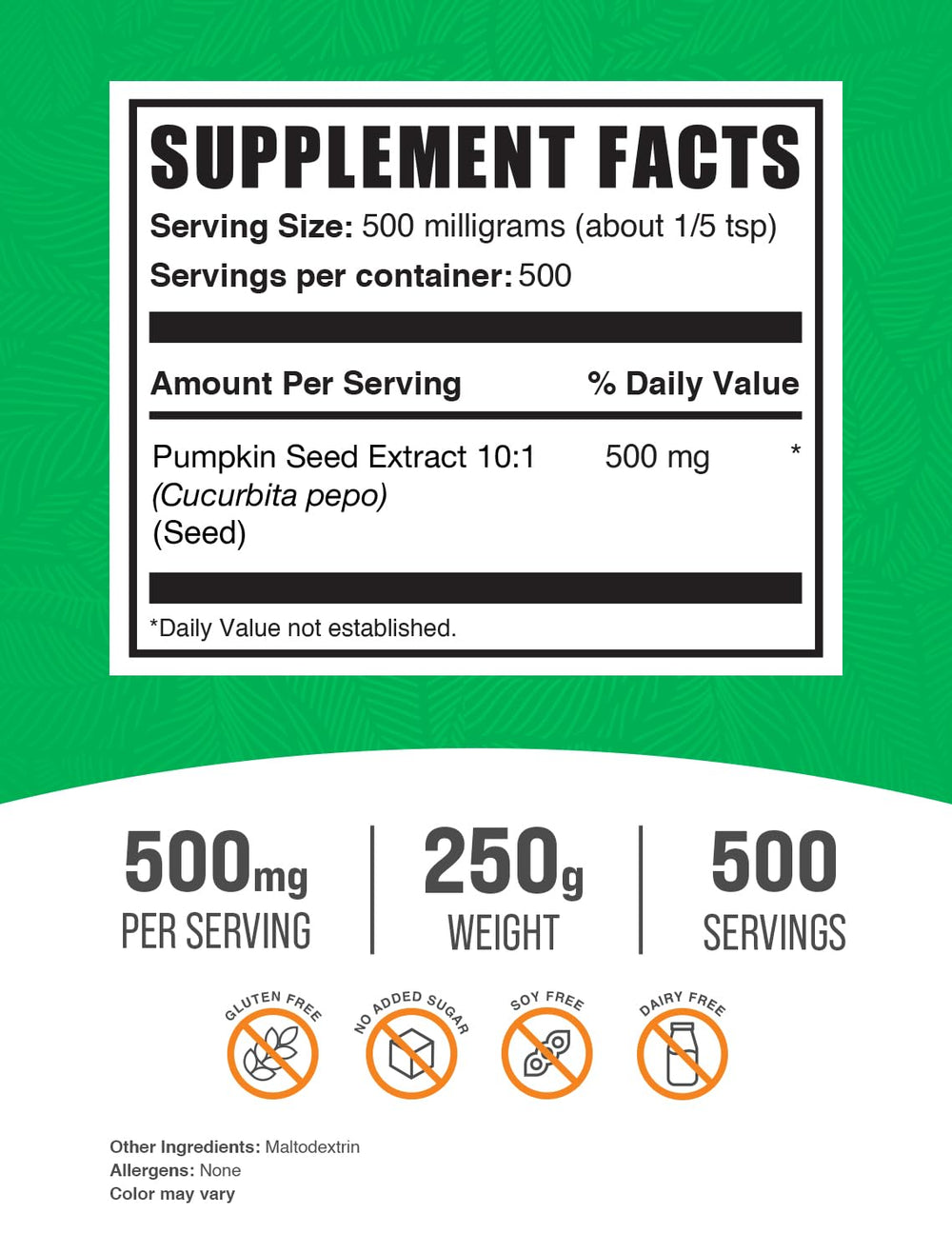 BulkSupplements pumpkin seed extract powder scoop demonstrates easy serving for shakes.