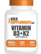 Bottle of BulkSupplements Vitamin D3 + K2 5000 IU softgels