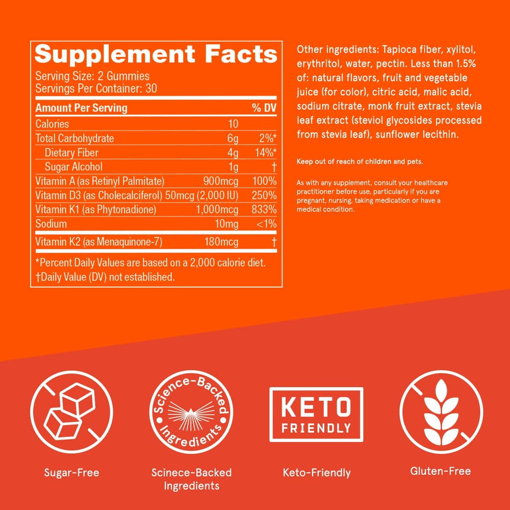 Nutrition information panel for Bulletproof A+D+K Gummies