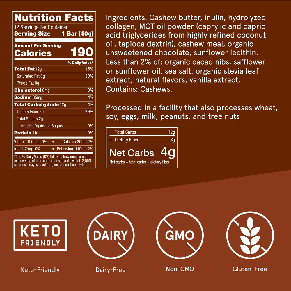 Close-up of Bulletproof collagen bars with chocolate chips and cacao nibs