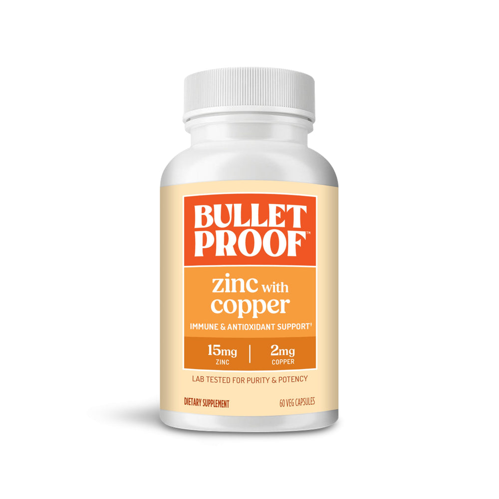 Bottle of Bulletproof Zinc with Copper capsules front view