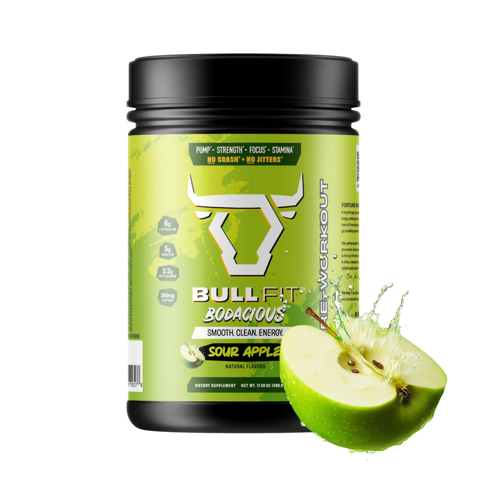 BullFit Pre-Workout Pina Colada tub front showcases tropical flavor for focused training.