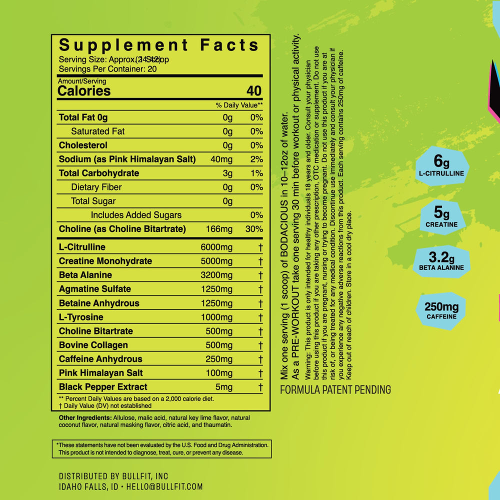 BULLFIT Pre-Workout Pina Colada glass delivers tropical flavor while supporting endurance