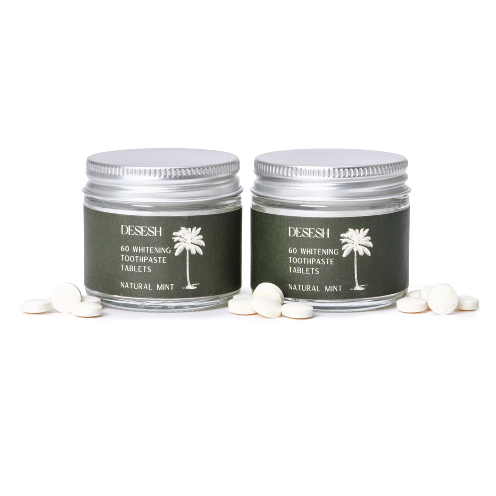 Bundle of 120 whitening toothpaste tablets in two 60-count glass jars