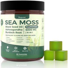 Buporai Sea Moss Gummies bottle with 60 gummies on white background