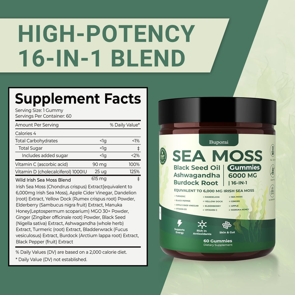 Ingredient highlights: Irish sea moss, bladderwrack, black seed oil, turmeric