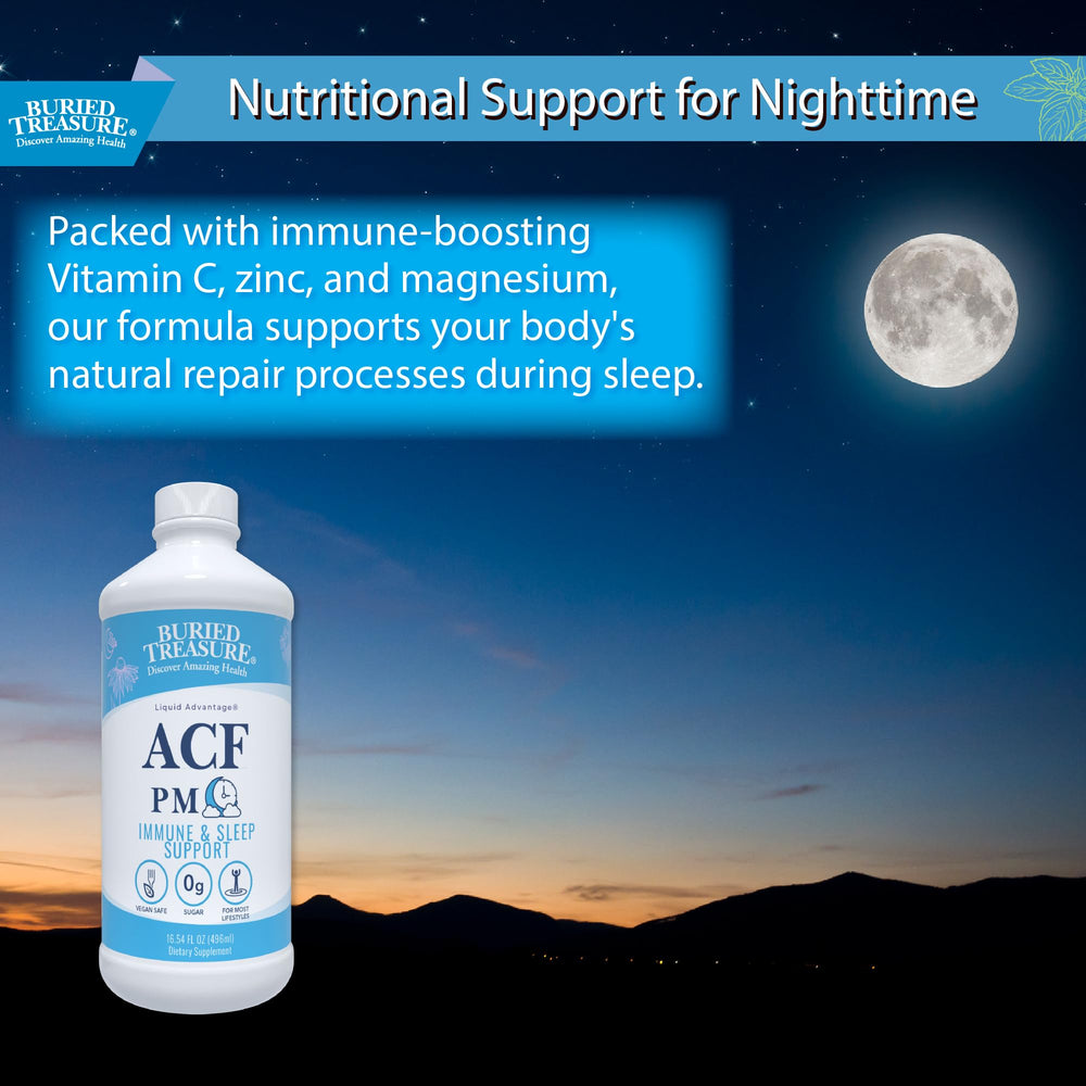 Nighttime wellness setup featuring Buried Treasure ACF PM