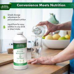 Buried Treasure Liquid Advantage label closeup emphasizes 70+ minerals for daily nutrition.
