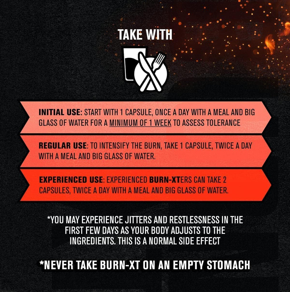 Nutrition label close-up on Burn-XT packaging