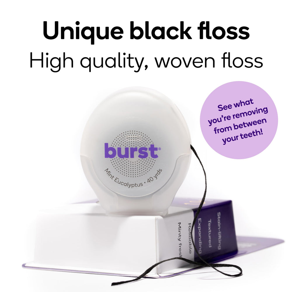 Close-up of black woven Burst expanding floss strands