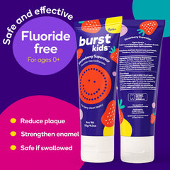 Fluoride-free protection label on kids toothpaste