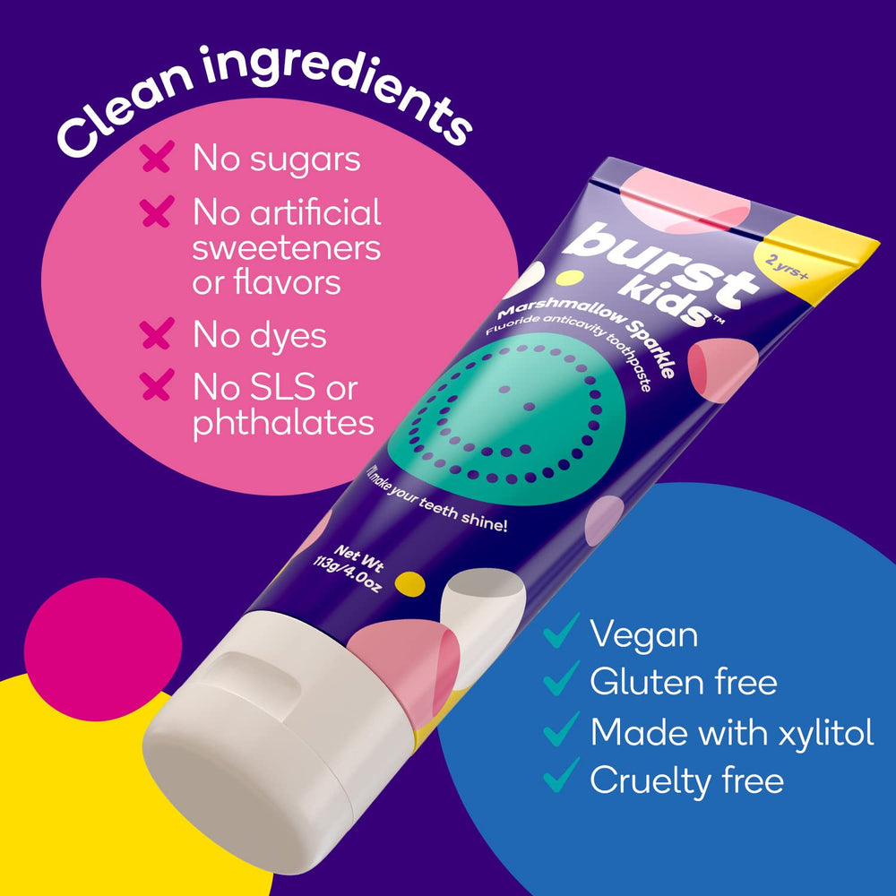 4oz/2-Pack BURST Marshmallow Sparkle toothpaste packaging
