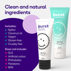 Recycle symbol on BURST toothpaste tube packaging