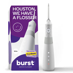 BURST Electric Water Flosser white front view with 3 modes