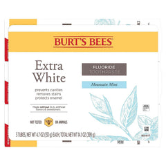 Display of Burt's Bees Extra White toothpaste pack of 3 tubes