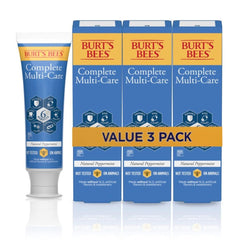 Burt's Bees Complete Multi-Care toothpaste 3-pack box and tubes