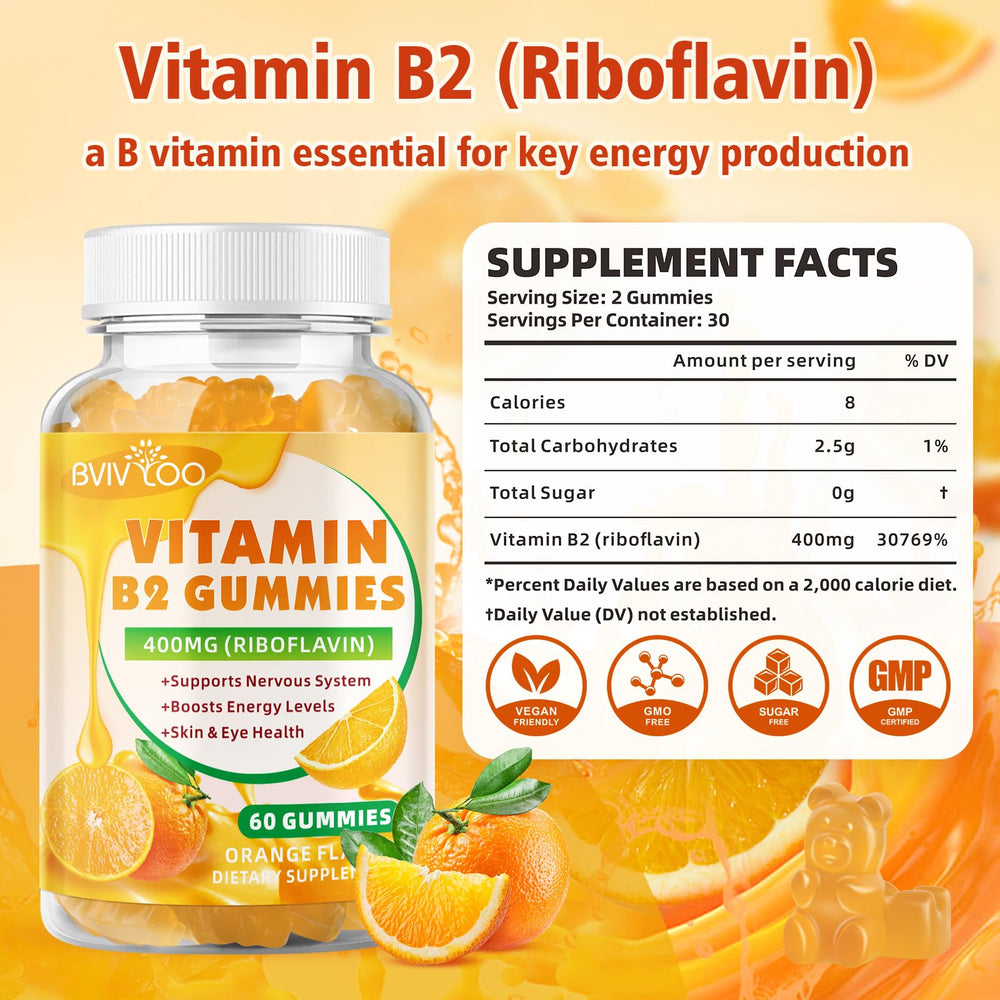 BVIVLOO Vitamin B2 Gummies orange flavor bottle back view