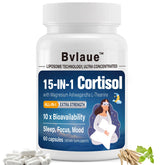 Bottle of Bvlaue cortisol reducer with 60 vegan capsules