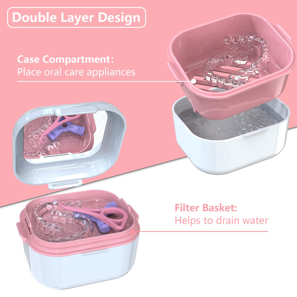 Large-capacity BVN denture bath case holding dentures and braces