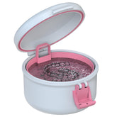BVN leak-proof denture bath cup in white and pink, travel-friendly