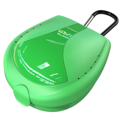 Open denture case with storage space for dentures and braces