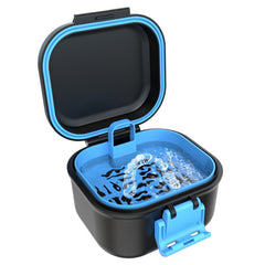 BVN leak-proof denture case in black and blue