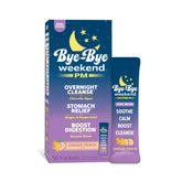 Bye-Bye Weekend PM bottle on nightstand with a calm evening setup for restful sleep potential.