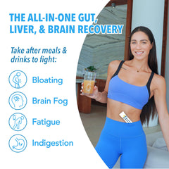 Bye-Bye Weekend probiotics bottle highlighting gut-friendly support