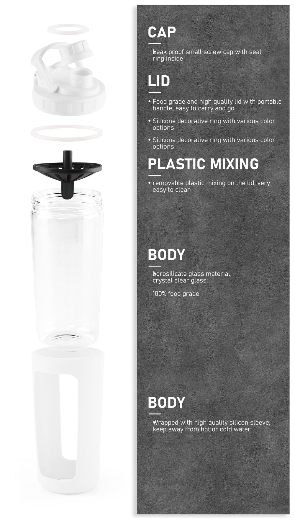 BYLWORKOUT borosilicate glass body resists odors and stains for fresh taste