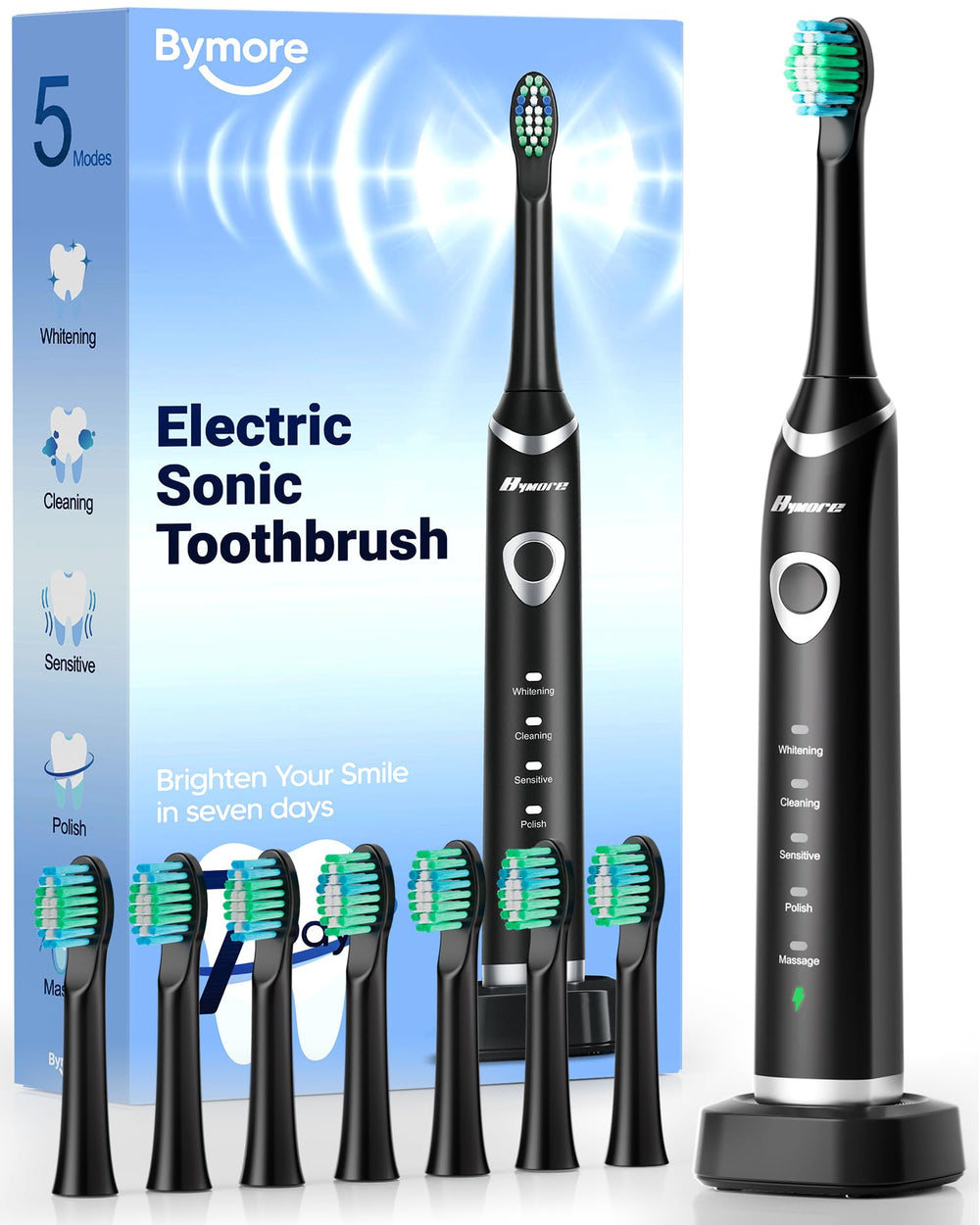 Bymore electric toothbrush for adults – black main product shot