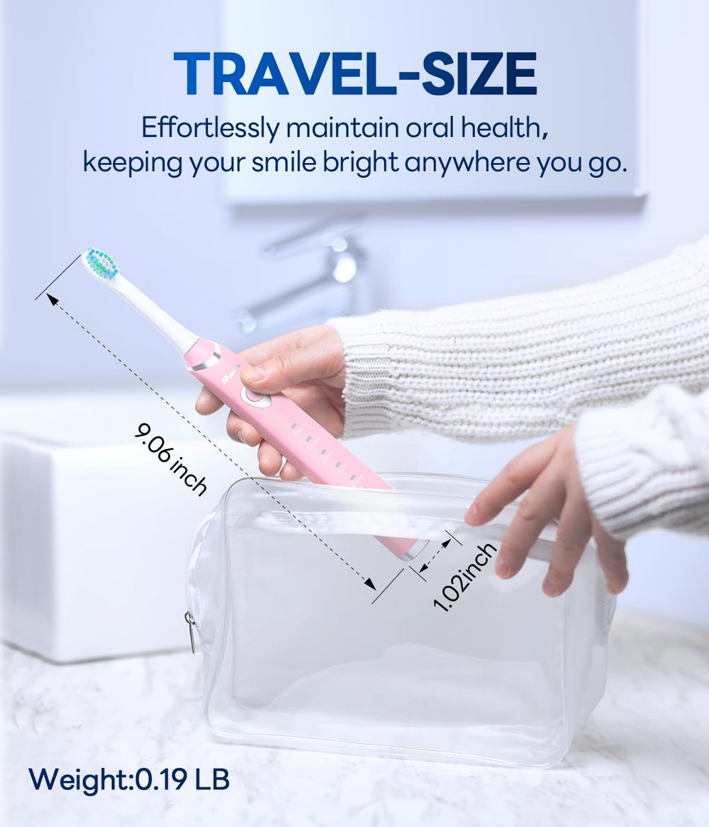 Dark pink Bymore toothbrush showing five cleaning modes