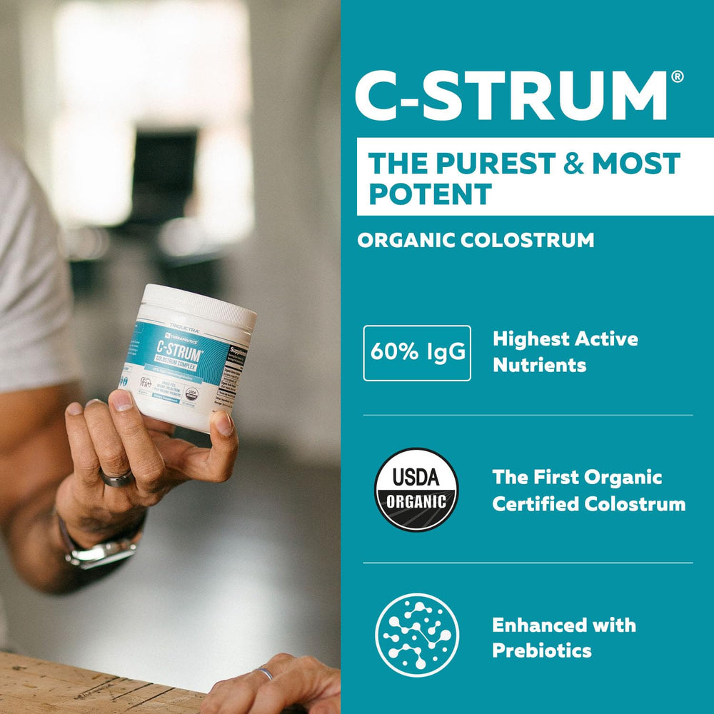 C-Strum colostrum powder packaging and label