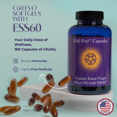 Packaging for C60 Evo Pure ESS60 Olive Oil Softgel Capsules