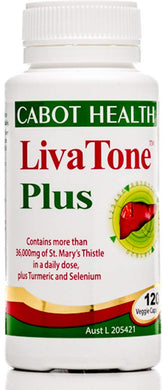 Bottle of Cabot Health LivaTone Plus with Turmeric 120 capsules